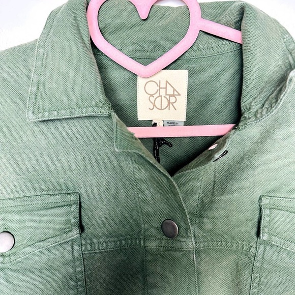 Chaser NWT Snap Button Oversized Dolman Canvas Cropped Jacket Army Green Small - Picture 3 of 6